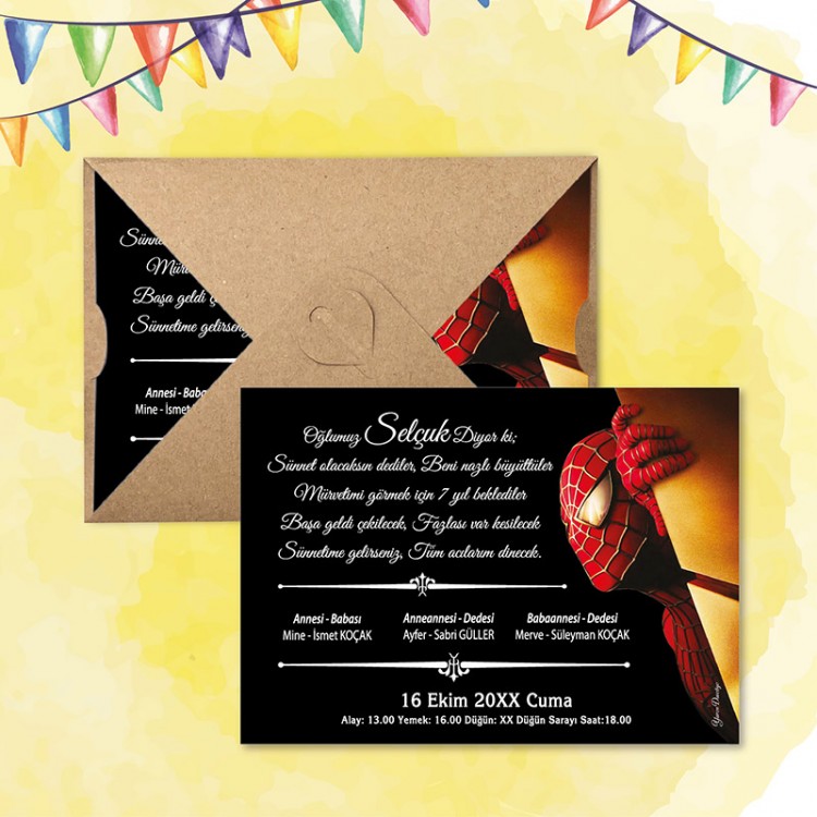 Mert Sünnet Davetiye 0305 - Spidermen-Örümcek Adam Tasarımlı Sünnet Davetiyesi Modelleri - Detay Görseli 6