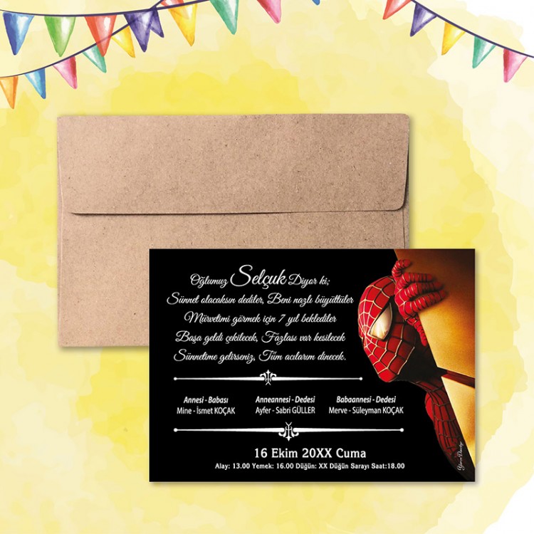 Mert Sünnet Davetiye 0305 - Spidermen-Örümcek Adam Tasarımlı Sünnet Davetiyesi Modelleri - Detay Görseli 2