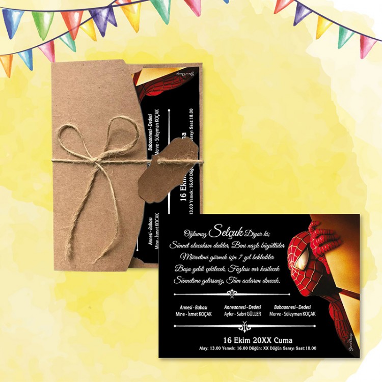 Mert Sünnet Davetiye 0305 - Spidermen-Örümcek Adam Tasarımlı Sünnet Davetiyesi Modelleri - Detay Görseli 7