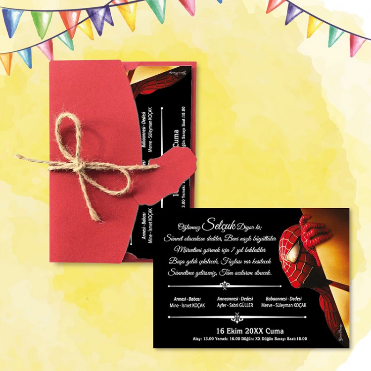 Mert Sünnet Davetiye 0305 - Spidermen-Örümcek Adam Tasarımlı Sünnet Davetiyesi Modelleri - Detay Görseli 9