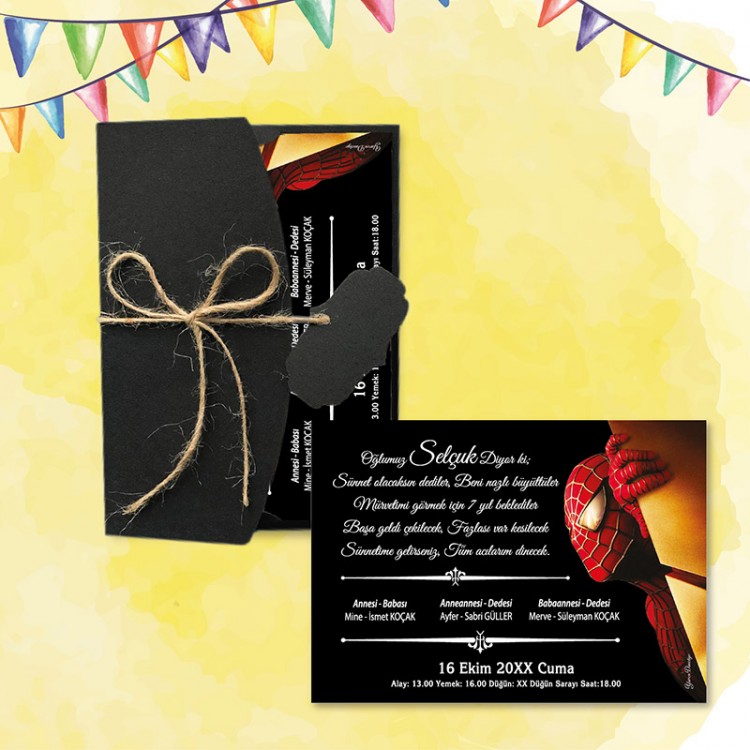 Mert Sünnet Davetiye 0305 - Spidermen-Örümcek Adam Tasarımlı Sünnet Davetiyesi Modelleri - Detay Görseli 8