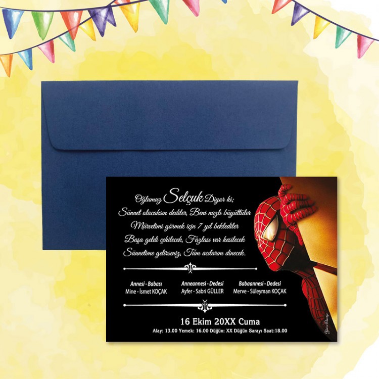 Mert Sünnet Davetiye 0305 - Spidermen-Örümcek Adam Tasarımlı Sünnet Davetiyesi Modelleri - Detay Görseli 3