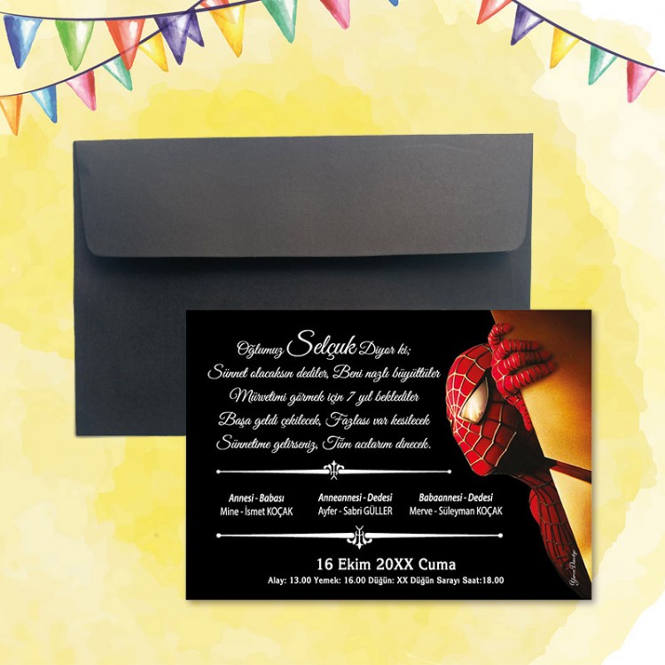 Mert Sünnet Davetiye 0305 - Spidermen-Örümcek Adam Tasarımlı Sünnet Davetiyesi Modelleri - Detay Görseli 4