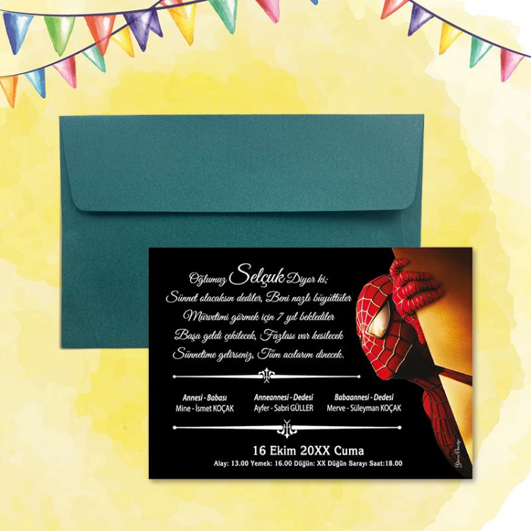 Mert Sünnet Davetiye 0305 - Spidermen-Örümcek Adam Tasarımlı Sünnet Davetiyesi Modelleri - Detay Görseli 5