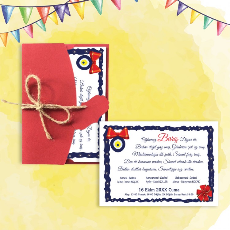 Mert Sünnet Davetiye 0306 - Nazar Boncuk Tasarımlı Sünnet Davetiyesi Modelleri - Detay Görseli 9