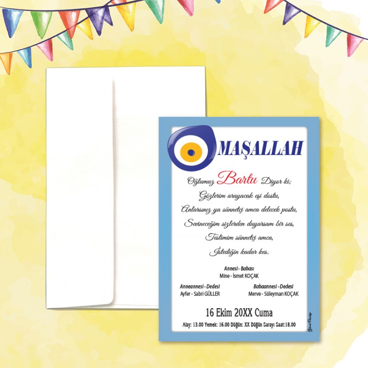 Mert Sünnet Davetiye 0309 - Nazar Boncuk Tasarımlı Sünnet Davetiyesi Modelleri - Detay Görseli 1