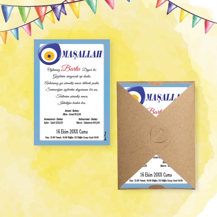 Mert Sünnet Davetiye 0309 - Nazar Boncuk Tasarımlı Sünnet Davetiyesi Modelleri - Detay Görseli 6