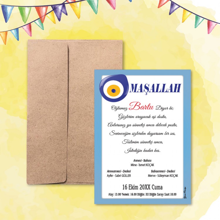 Mert Sünnet Davetiye 0309 - Nazar Boncuk Tasarımlı Sünnet Davetiyesi Modelleri - Detay Görseli 2