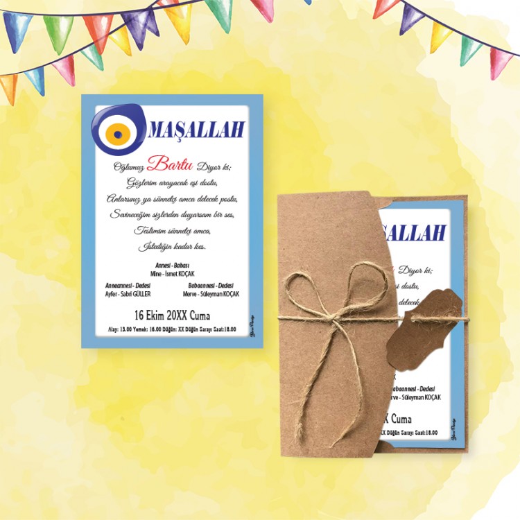 Mert Sünnet Davetiye 0309 - Nazar Boncuk Tasarımlı Sünnet Davetiyesi Modelleri - Detay Görseli 7