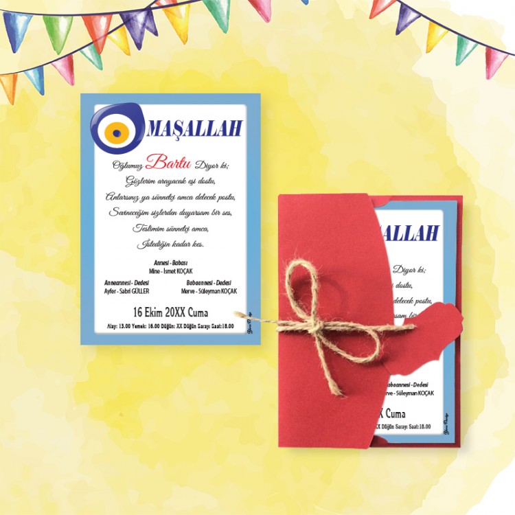 Mert Sünnet Davetiye 0309 - Nazar Boncuk Tasarımlı Sünnet Davetiyesi Modelleri - Detay Görseli 9