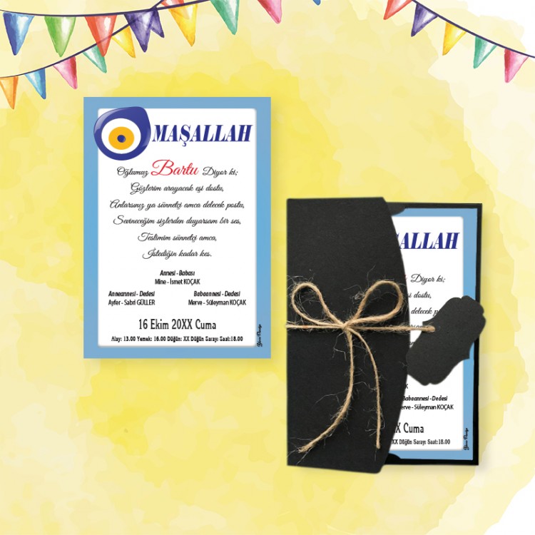 Mert Sünnet Davetiye 0309 - Nazar Boncuk Tasarımlı Sünnet Davetiyesi Modelleri - Detay Görseli 8