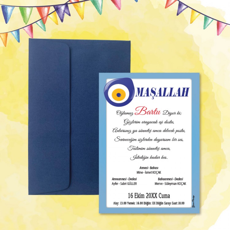 Mert Sünnet Davetiye 0309 - Nazar Boncuk Tasarımlı Sünnet Davetiyesi Modelleri - Detay Görseli 3