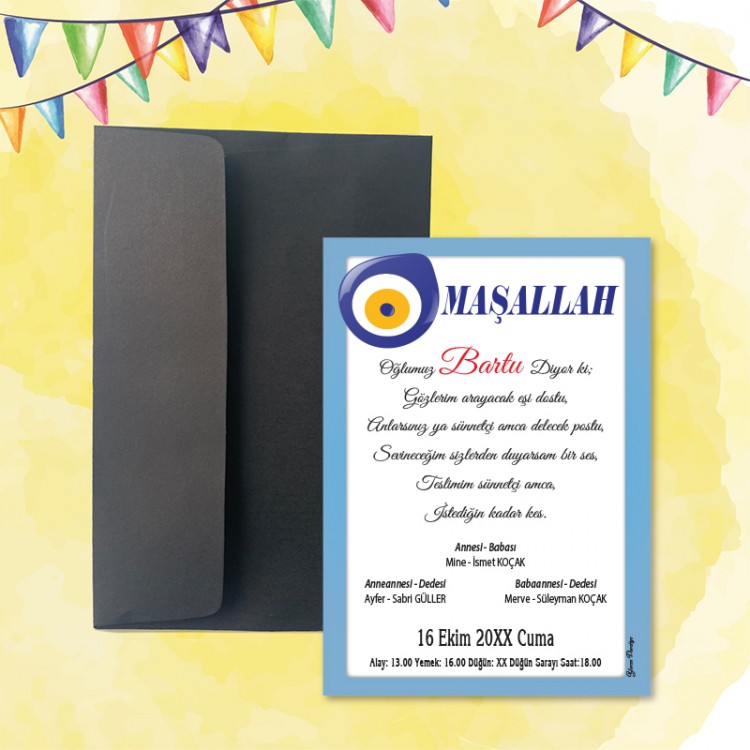 Mert Sünnet Davetiye 0309 - Nazar Boncuk Tasarımlı Sünnet Davetiyesi Modelleri - Detay Görseli 4