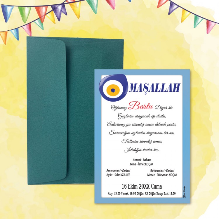 Mert Sünnet Davetiye 0309 - Nazar Boncuk Tasarımlı Sünnet Davetiyesi Modelleri - Detay Görseli 5