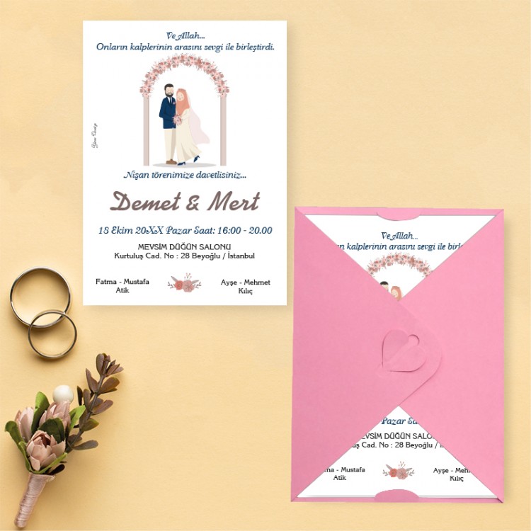 Yaren Davetiye 0111 - Tesettürlü Gelin Damat Tasarım - Detay Görseli 9