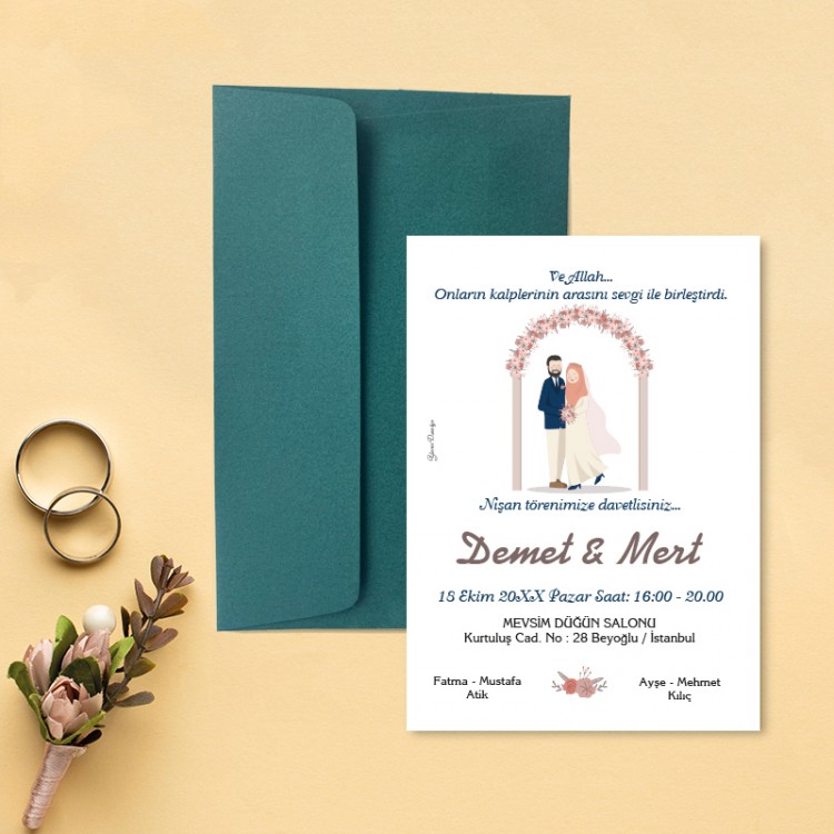 Yaren Davetiye 0111 - Tesettürlü Gelin Damat Tasarım - Detay Görseli 5