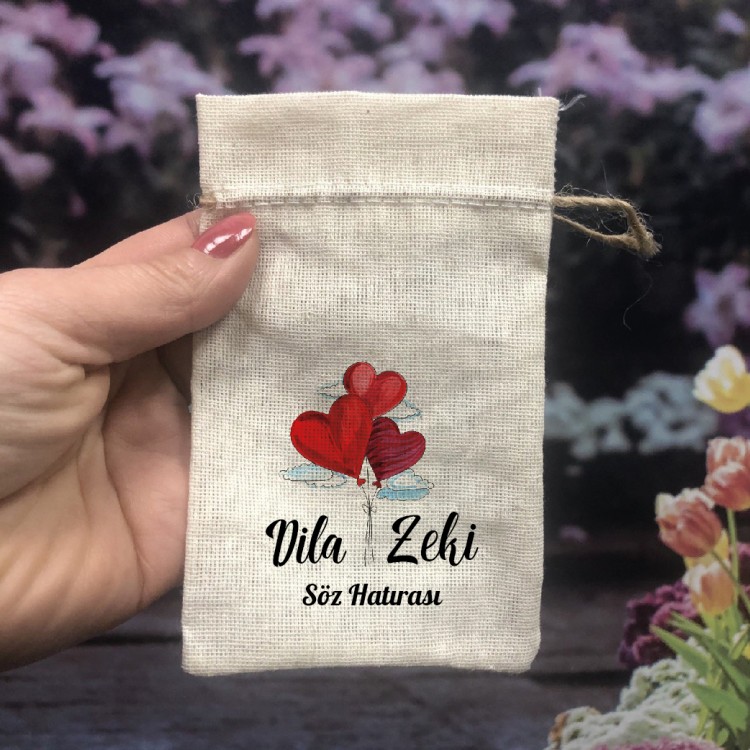 Baskılı Kese 0018 Kırmızı Kalp Balonlu Hediyelik Kese - Detay Görseli 1