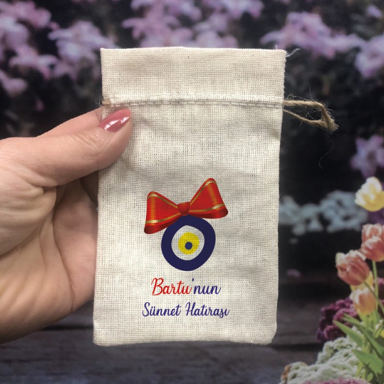 Baskılı Kese 0052 - Nazar Boncuğu Sünnet Hatırası Hediyelik Kese - Detay Görseli 1
