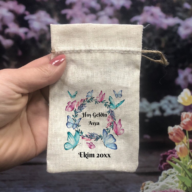 Baskılı Kese 0062 - Kelebek Tasarım Hediyelik Kese - Detay Görseli 1