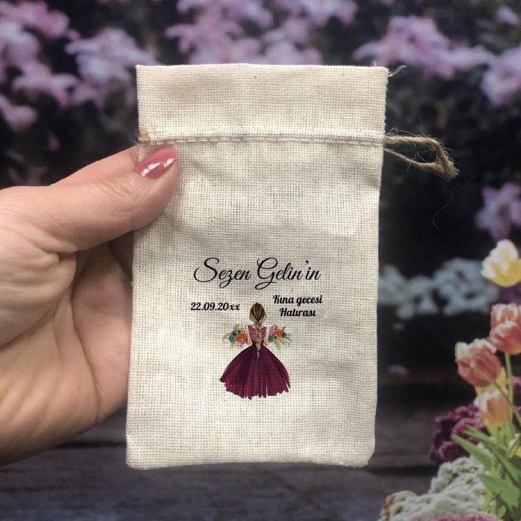 Baskılı Kese 0368 - Kına Kızı Tasarım Kına Gecesi Hatırası Hediyelik Kese - Detay Görseli 1