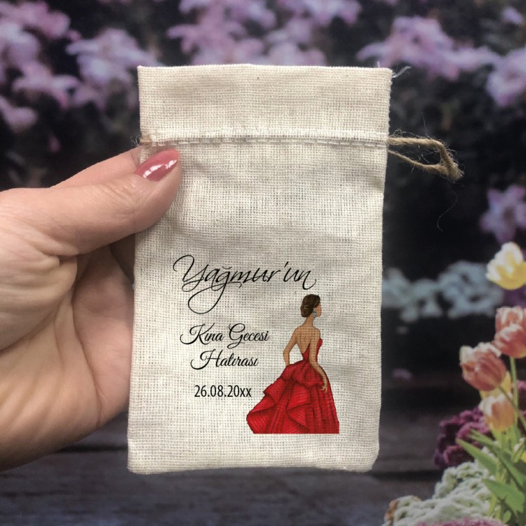 Baskılı Kese 0387 - Kına Kızı Tasarım Kına Gecesi Hatırası Hediyelik Kese - Detay Görseli 1
