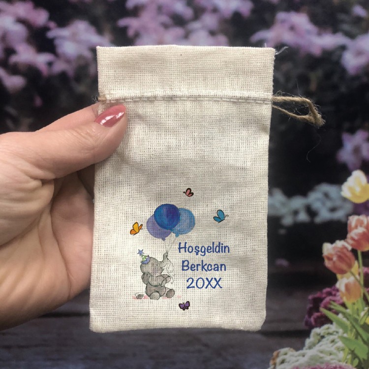 Baskılı Kese 0527 - Fil-Balon Tasarım Hediyelik Kese - Detay Görseli 1