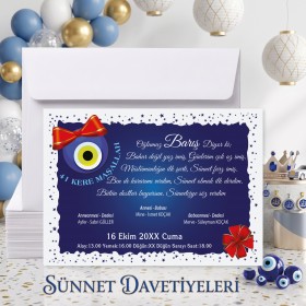 Mert Sünnet Davetiye 0304 - Nazar Boncuk Tasarımlı Sünnet Davetiyesi Modelleri