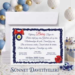Mert Sünnet Davetiye 0306 - Nazar Boncuk Tasarımlı Sünnet Davetiyesi Modelleri