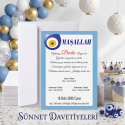 Mert Sünnet Davetiye 0309 - Nazar Boncuk Tasarımlı Sünnet Davetiyesi Modelleri