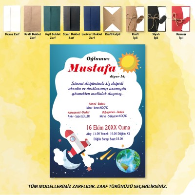 Mert Sünnet Davetiye 0707 - Uzay Tasarım Sünnet Davetiyesi
