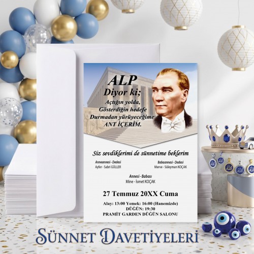 Mert Sünnet Davetiye 0800 - Atatürk Tasarımlı Davetiye Modelleri Mert Sünnet Davetiye 0800 - Atatürk Tasarımlı Davetiye Modelleri - Yaren Davetiye