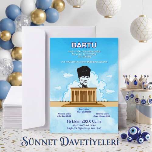 Mert Sünnet Davetiye 0801 - Atatürk Tasarımlı Davetiye Modelleri - Yaren Davetiye