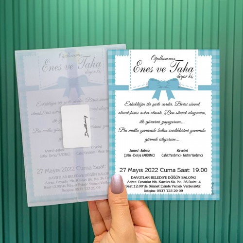 Şeffaf Zarflı Sünnet Davetiye 308 - Yaren Davetiye