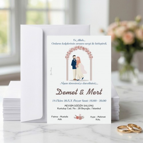 Yaren Davetiye 0111 - Tesettürlü Gelin Damat Tasarım - Yaren Davetiye