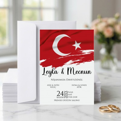 Yaren Davetiye 0796 - Türk Bayrağı Tasarımı Davetiye