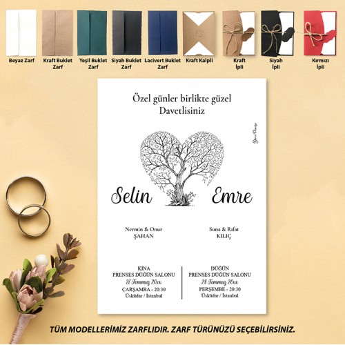 Yaren Davetiye 0797 - Aşk Ağacı Tasarım Davetiye - Yaren Davetiye