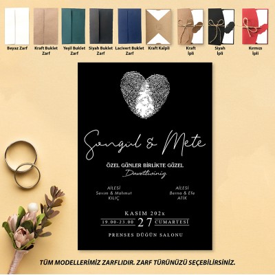 Yaren Davetiye 0801 - Parmak İzi Tasarım Davetiye