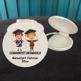 Ayna 008 Yuvarlak - Mezuniyet Hediyesi Baskılı Hediyelik Cep Aynası