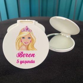 Ayna 017 - Yuvarlak Barbie Tasarım Hediyelik Baskılı Cep Aynası