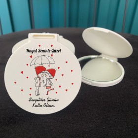Ayna 041 Yuvarlak - 14 Şubat Sevgililer Günü Hediyelik Cep Aynası
