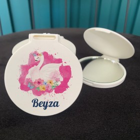 Ayna 054 Yuvarlak - Kuğu Tasarımlı Hediyelik Cep Aynası