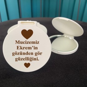 Ayna 065 - Yuvarlak -  Yenidoğan Bebek Hediyesi Baskılı Hediyelik Cep Aynası