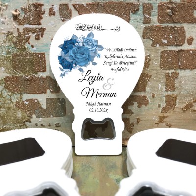 Balon Açacaklı Magnet 0111 - Mavi Çiçekli Düğün Hediyelik