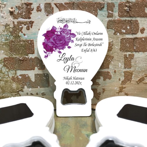 Balon Açacaklı Magnet 0135 - Mor Çiçekli Nişan Hatırası Hediyesi - Yaren Davetiye