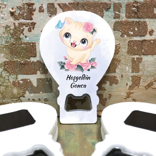 Balon Açacaklı Magnet 169 - Sevimli Kedi Hediyelik Magnet - Yaren Davetiye