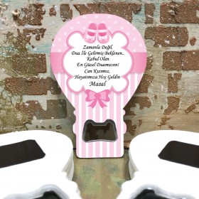 Balon Açacaklı Magnet 180 - Pembe Fiyonklu Yenidoğan Magnet