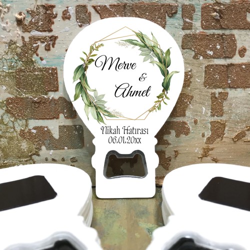 Balon Açacaklı Magnet 0188 - Yeşil Çiçekli Nikah, Kına Hatırası Hediyelik - Yaren Davetiye