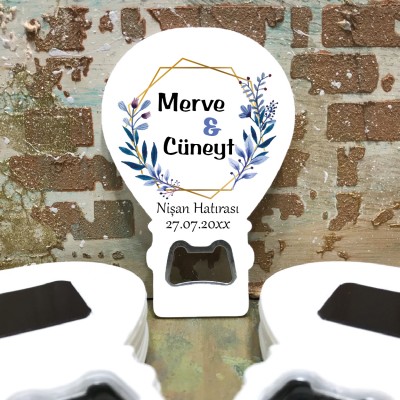 Balon Açacaklı Magnet 0192 - Mavi Çiçekli Nikah Hatırası Hediyelik