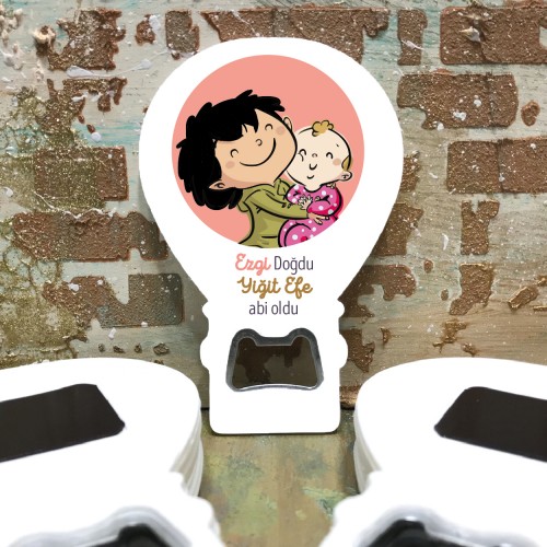 Balon Açacaklı Magnet 211 - Kardeş Yenidoğan Hediyelik Magnet - Yaren Davetiye