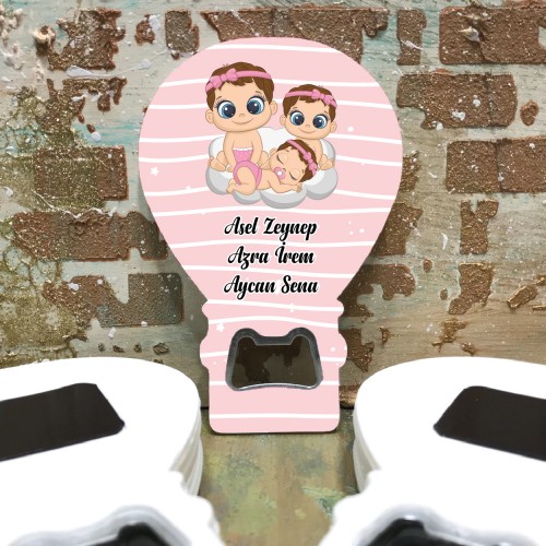 Balon Açacaklı Magnet 238 - Üçüz Kız Bebek Tasarım - Yaren Davetiye